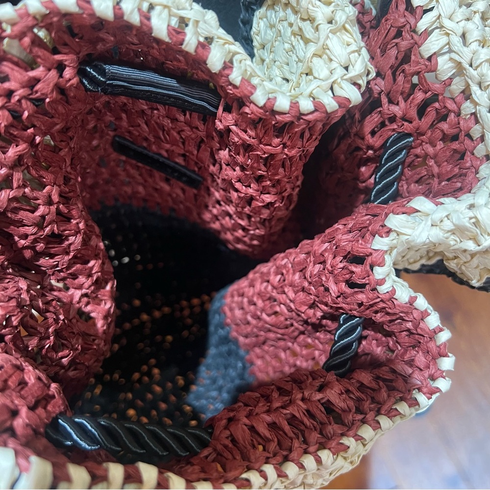 Express Woven Paper Straw Drawstring Three Toned Crossbody Bag - Picture 7 of 16